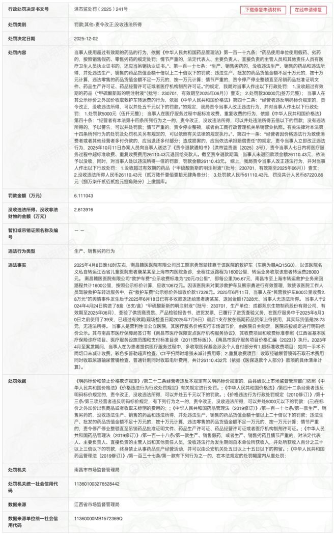 800公里收费28万元!“天价救护车”涉事医院被罚没87万元